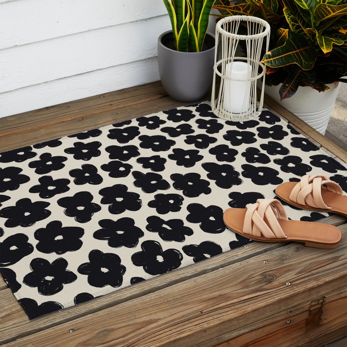 Daisies Pattern NO.1 | Black White Outdoor Rug Gallery Image 2