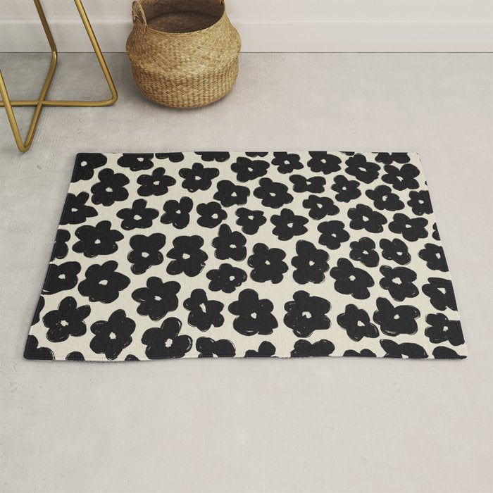 Daisies Pattern NO.1 | Black White Rug Gallery Image 1