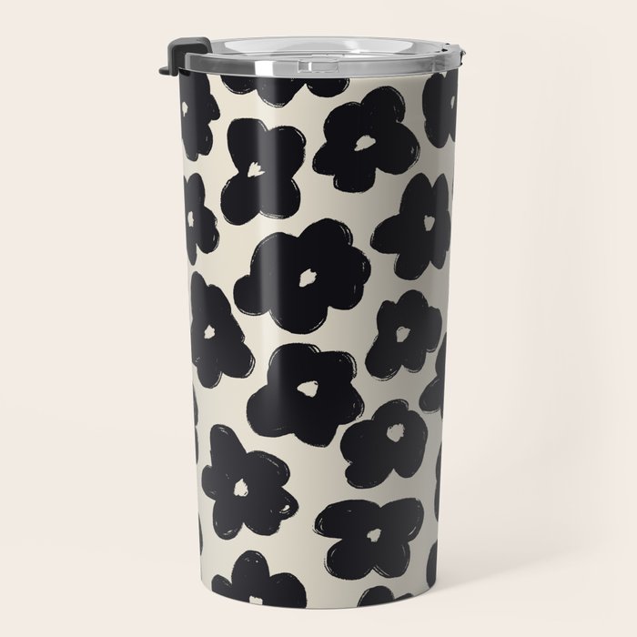 Daisies Pattern NO.1 | Black White Travel Mug Gallery Image 3