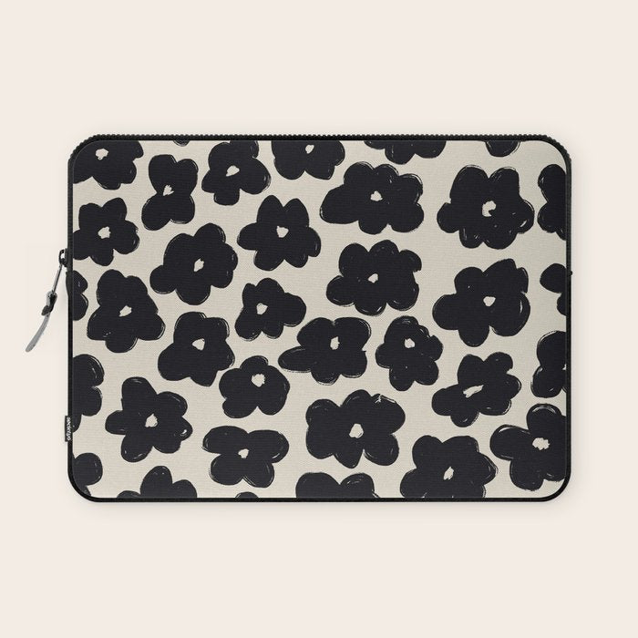Daisies Pattern NO.1 | Black White Laptop Sleeve Gallery Image 1