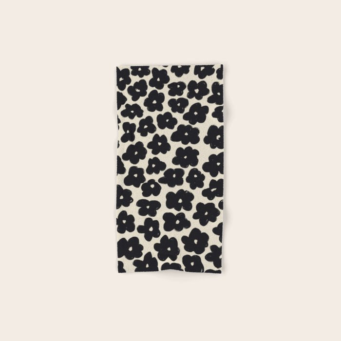 Daisies Pattern NO.1 | Black White Bath Towel Gallery Image 1