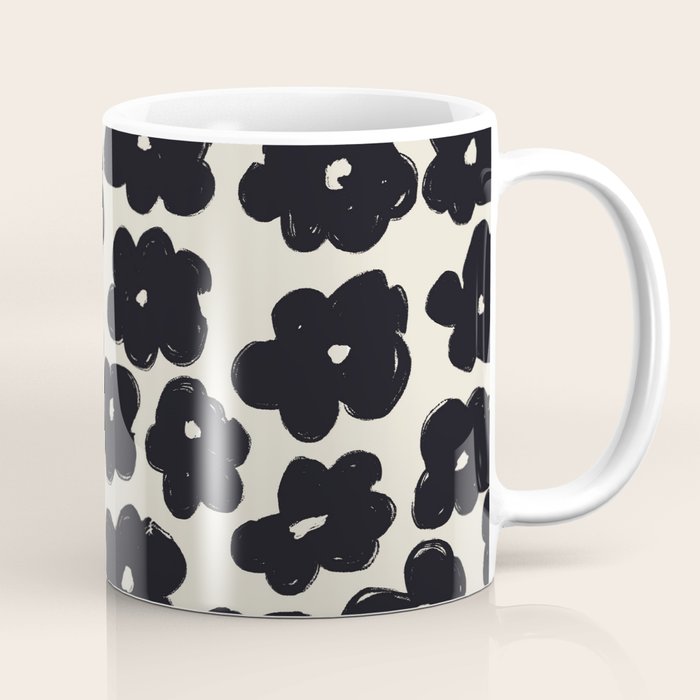 Daisies Pattern NO.1 | Black White Coffee Mug Gallery Image 1