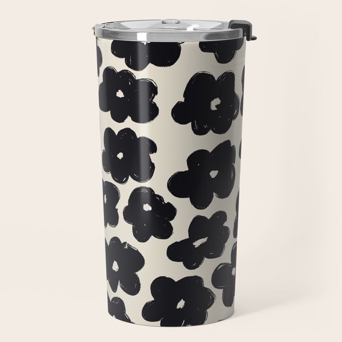 Daisies Pattern NO.1 | Black White Travel Mug Gallery Image 2