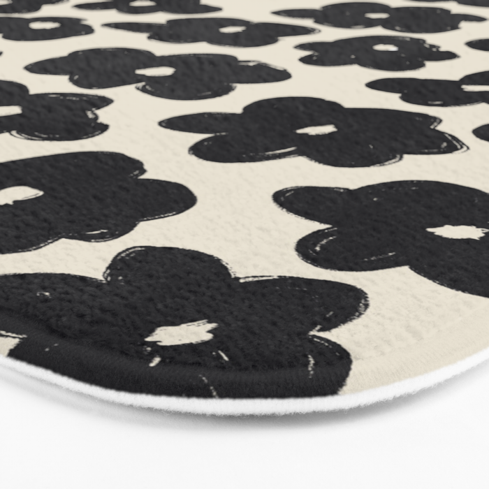 Daisies Pattern NO.1 | Black White Bath Mat Gallery Image 3