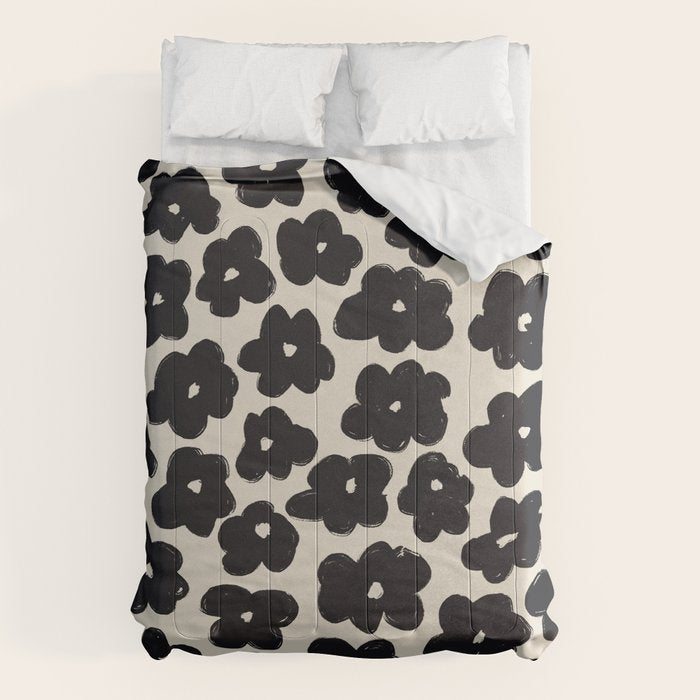 Daisies Pattern NO.1 | Black White Comforter Gallery Image 1