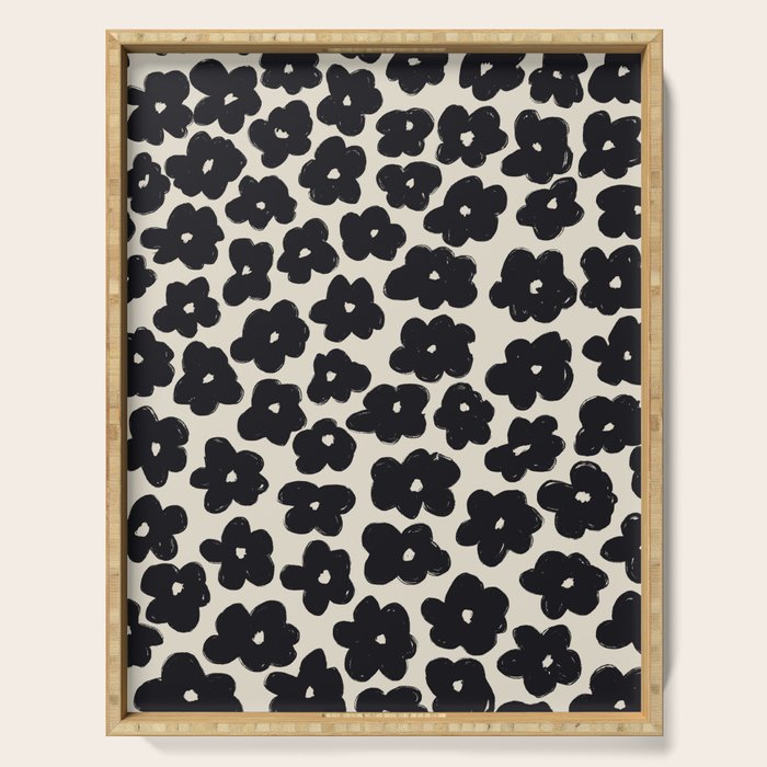 Daisies Pattern NO.1 | Black White Serving Tray Gallery Image 1
