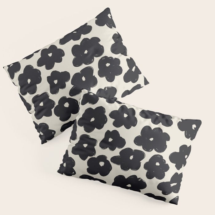Daisies Pattern NO.1 | Black White Pillow Sham Gallery Image 3