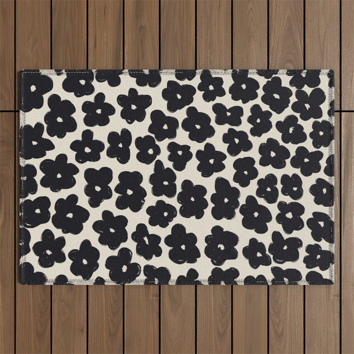 Daisies Pattern NO.1 | Black White Outdoor Rug Gallery Image 1