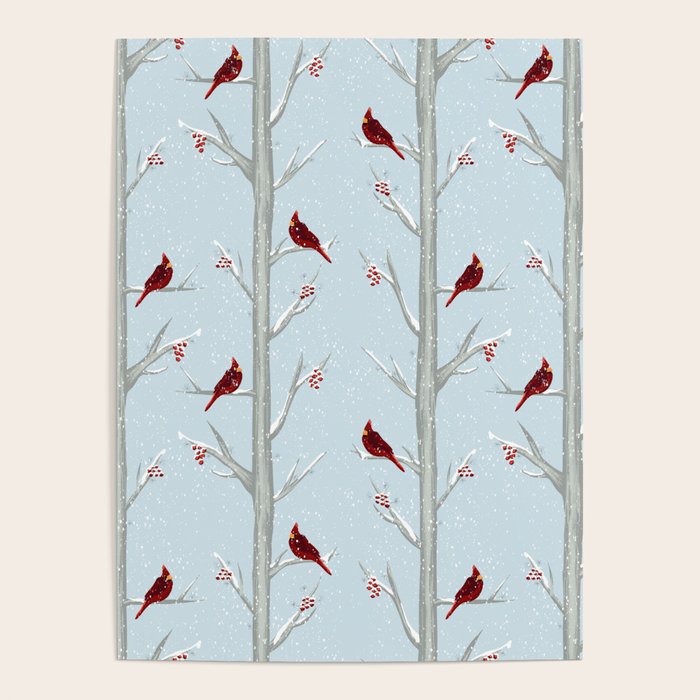 Red Cardinal Bird In The Winter Forest Poster Gallery Image 4