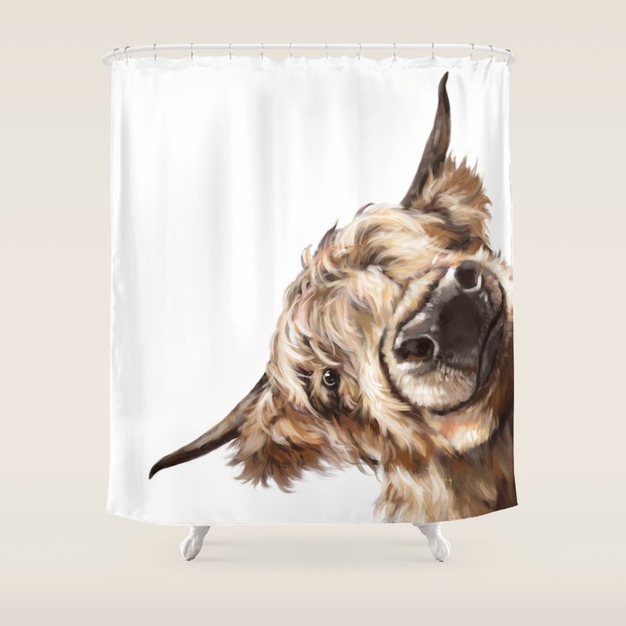 Sneaky Highland Cow Shower Curtain Gallery Image 1