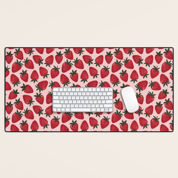 Gouache Strawberry in Pink Desk Mat Gallery Image 1