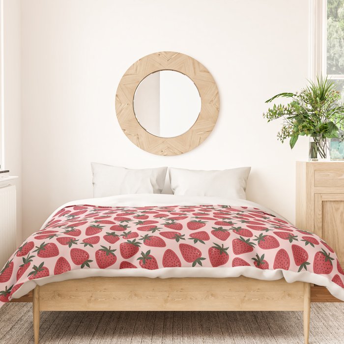 Gouache Strawberry in Pink Duvet Cover Gallery Image 3