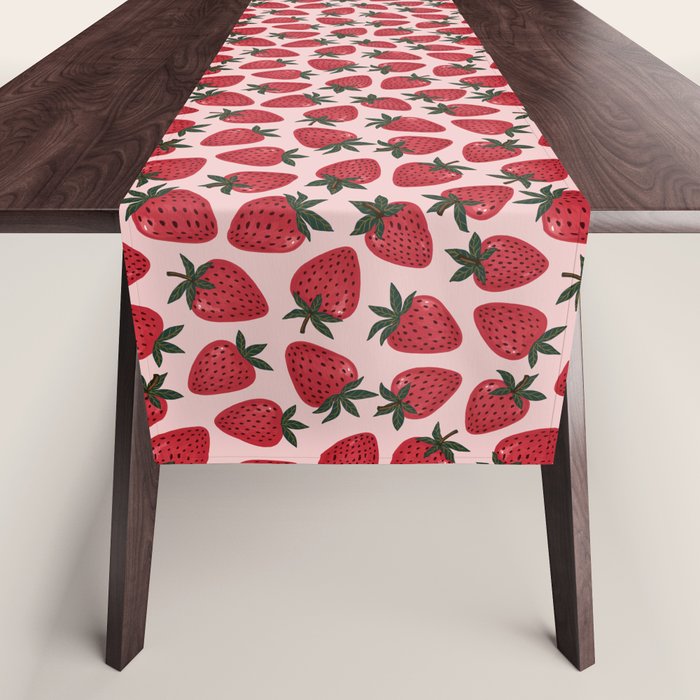 Gouache Strawberry in Pink Table Runner Gallery Image 1