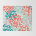 Floral Pattern, Orange, Teal, Mint Green, Flower Print Throw Blanket Gallery Image 2