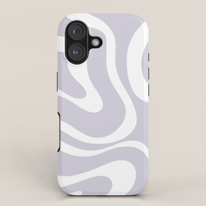 Retro Modern Liquid Swirl Abstract Pattern in Pale Lilac Purple and White iPhone Case Gallery Image 1
