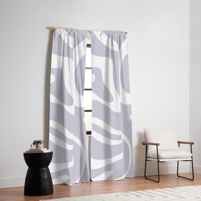 Retro Modern Liquid Swirl Abstract Pattern in Pale Lilac Purple and White Window Curtain Gallery Image 2