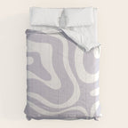 Retro Modern Liquid Swirl Abstract Pattern in Pale Lilac Purple and White Comforter Gallery Image 6