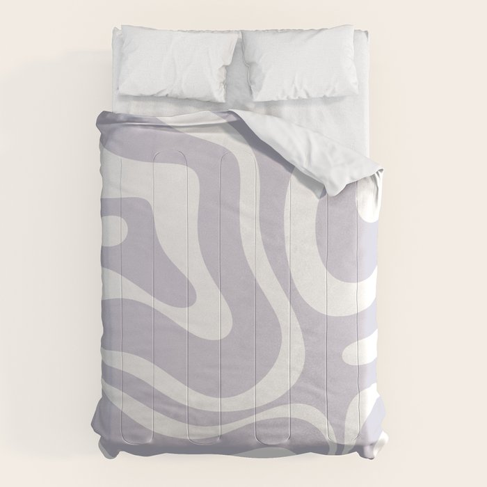 Retro Modern Liquid Swirl Abstract Pattern in Pale Lilac Purple and White Comforter Gallery Image 6