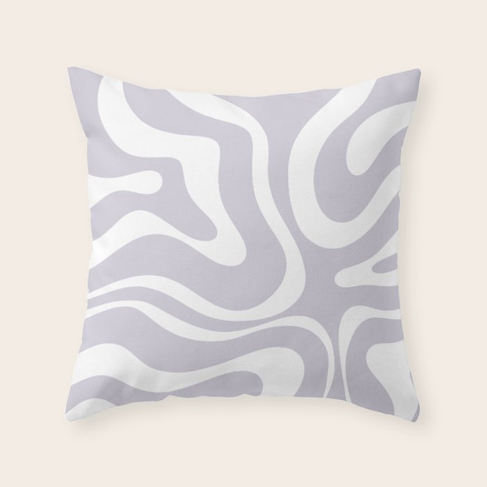 Retro Modern Liquid Swirl Abstract Pattern in Pale Lilac Purple and White Throw Pillow Gallery Image 6