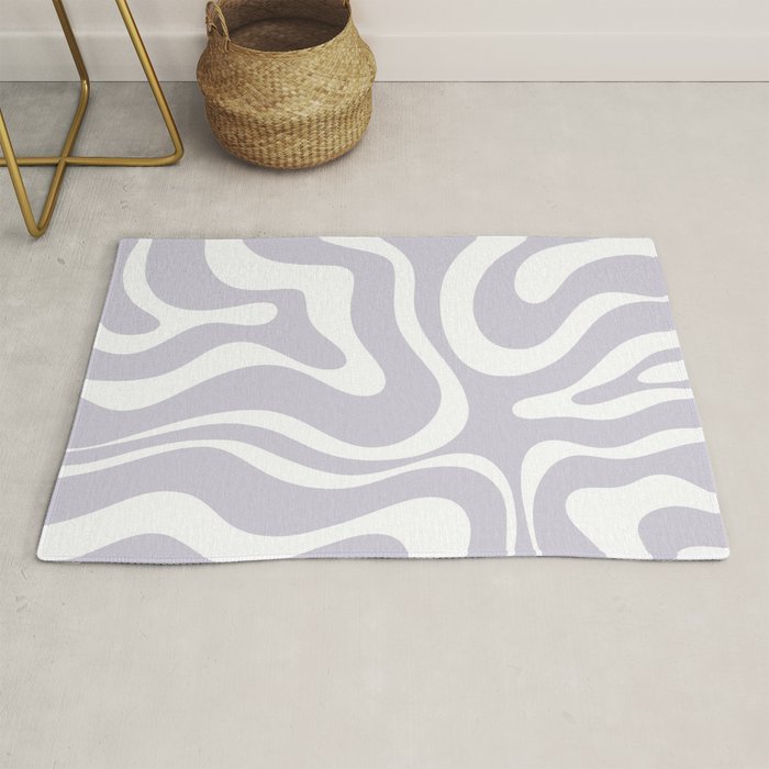 Retro Modern Liquid Swirl Abstract Pattern in Pale Lilac Purple and White Rug Gallery Image 1
