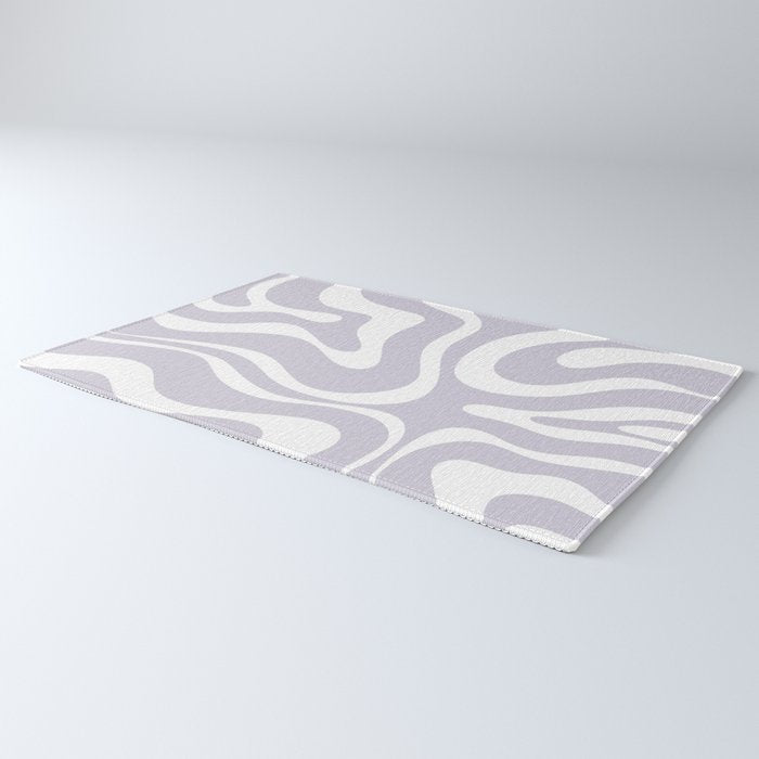 Retro Modern Liquid Swirl Abstract Pattern in Pale Lilac Purple and White Rug Gallery Image 3