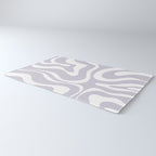 Retro Modern Liquid Swirl Abstract Pattern in Pale Lilac Purple and White Rug Gallery Image 3