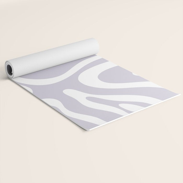 Retro Modern Liquid Swirl Abstract Pattern in Pale Lilac Purple and White Yoga Mat Gallery Image 2