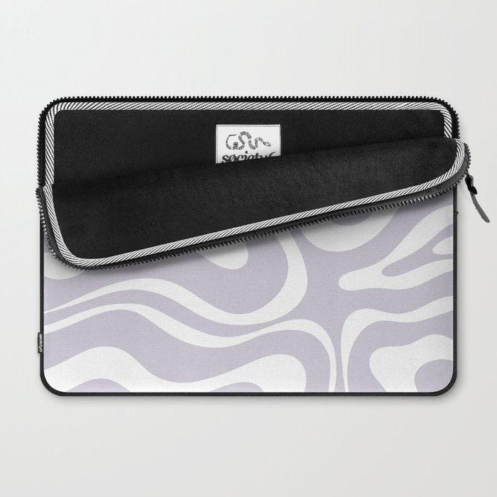 Retro Modern Liquid Swirl Abstract Pattern in Pale Lilac Purple and White Laptop Sleeve Gallery Image 2