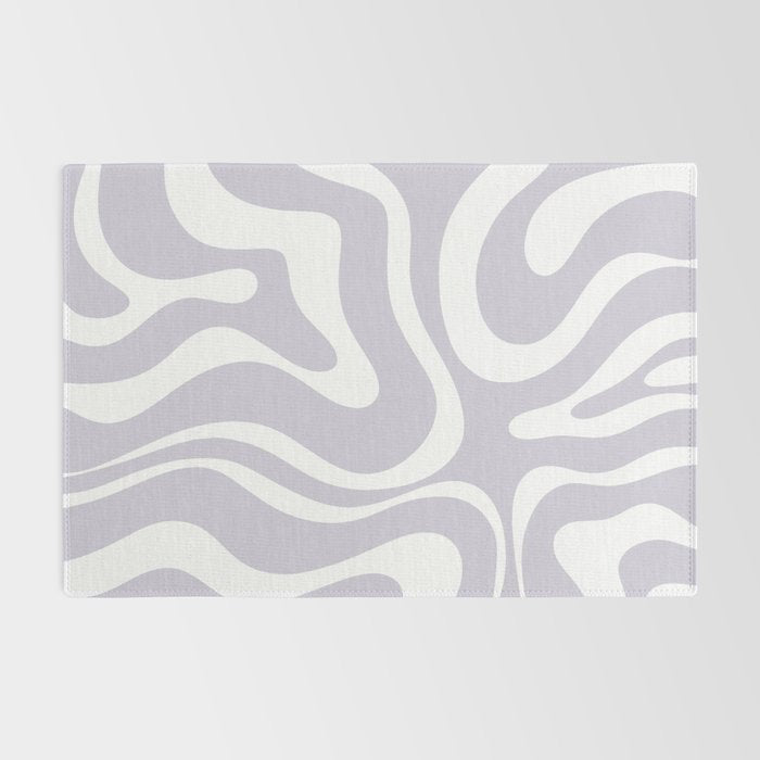 Retro Modern Liquid Swirl Abstract Pattern in Pale Lilac Purple and White Rug Gallery Image 2