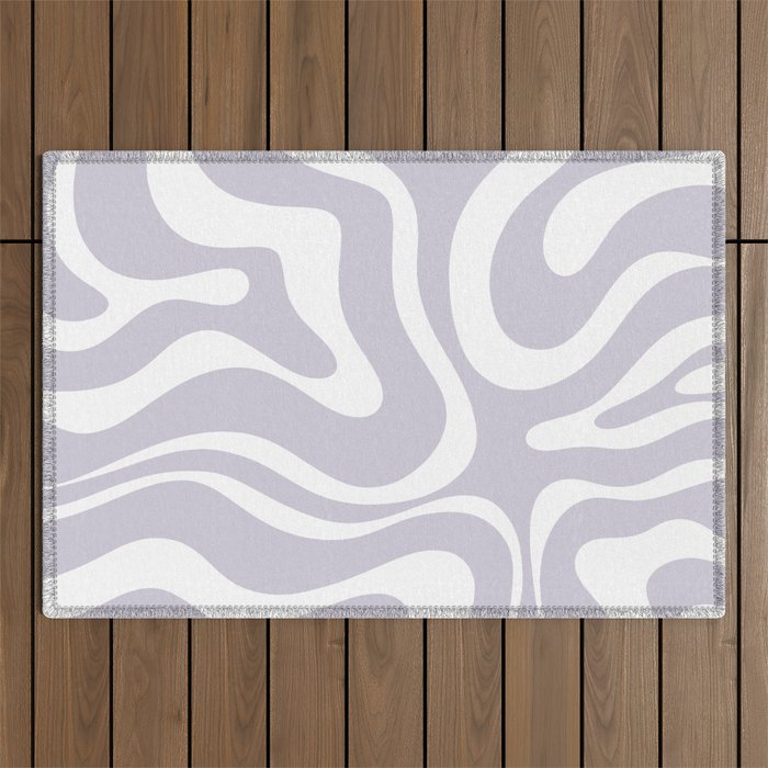 Retro Modern Liquid Swirl Abstract Pattern in Pale Lilac Purple and White Outdoor Rug Gallery Image 1