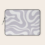 Retro Modern Liquid Swirl Abstract Pattern in Pale Lilac Purple and White Laptop Sleeve Gallery Image 1