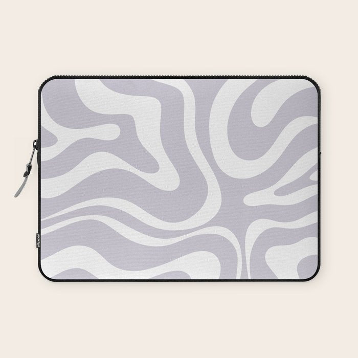 Retro Modern Liquid Swirl Abstract Pattern in Pale Lilac Purple and White Laptop Sleeve Gallery Image 1