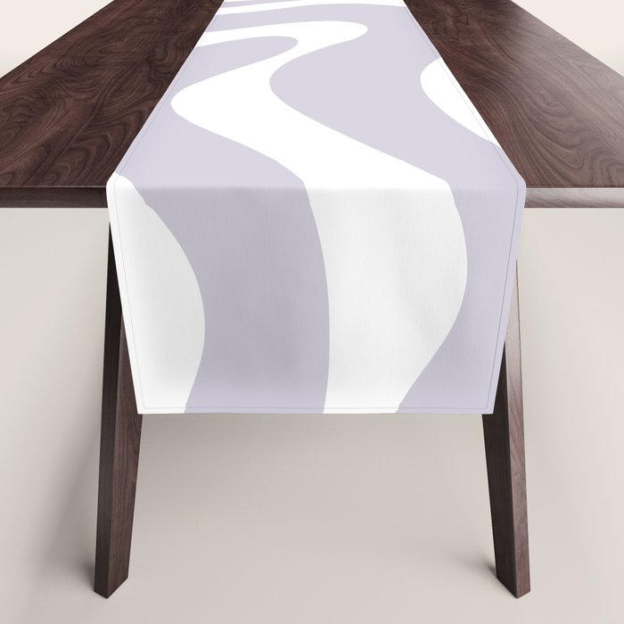 Retro Modern Liquid Swirl Abstract Pattern in Pale Lilac Purple and White Table Runner Gallery Image 1