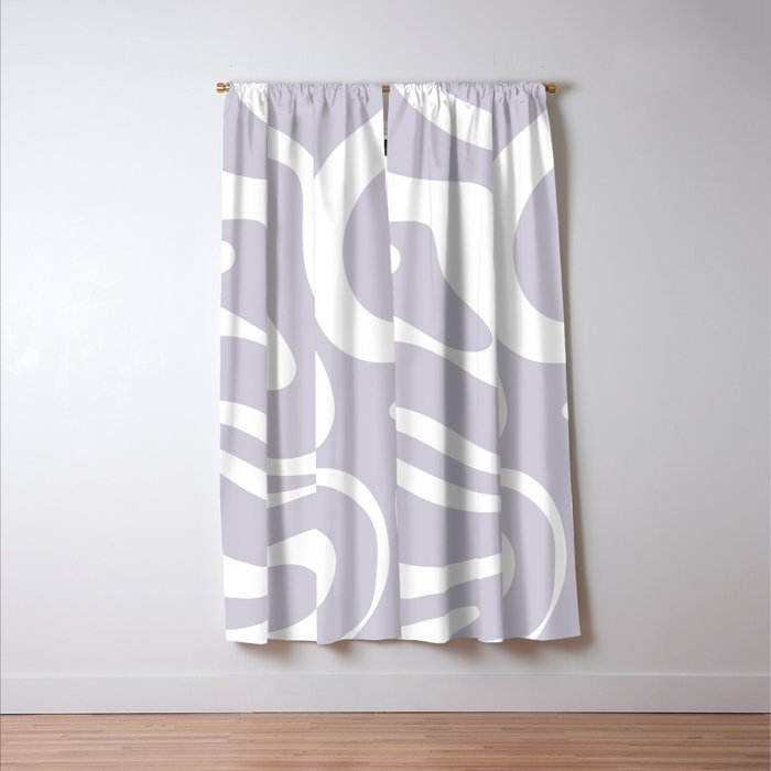 Retro Modern Liquid Swirl Abstract Pattern in Pale Lilac Purple and White Window Curtain Gallery Image 3