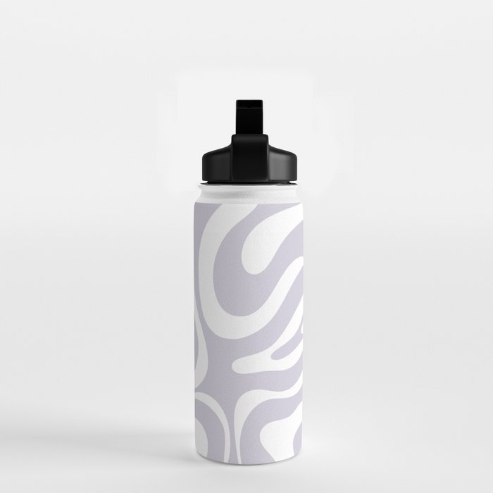 Retro Modern Liquid Swirl Abstract Pattern in Pale Lilac Purple and White Water Bottle Gallery Image 2