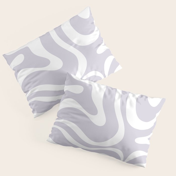 Retro Modern Liquid Swirl Abstract Pattern in Pale Lilac Purple and White Pillow Sham Gallery Image 3