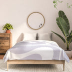 Retro Modern Liquid Swirl Abstract Pattern in Pale Lilac Purple and White Comforter Gallery Image 3