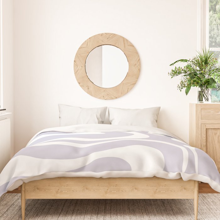 Retro Modern Liquid Swirl Abstract Pattern in Pale Lilac Purple and White Duvet Cover Gallery Image 3