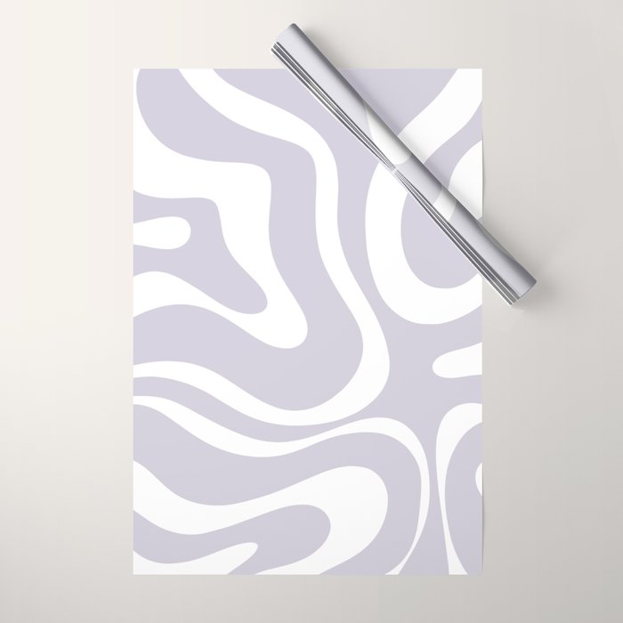 Retro Modern Liquid Swirl Abstract Pattern in Pale Lilac Purple and White Wrapping Paper Gallery Image 1