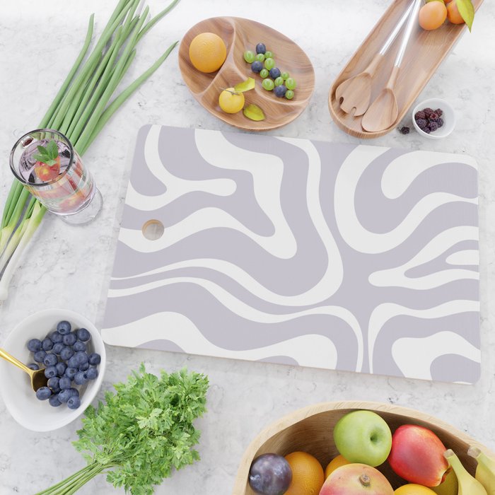 Retro Modern Liquid Swirl Abstract Pattern in Pale Lilac Purple and White Cutting Board Gallery Image 2