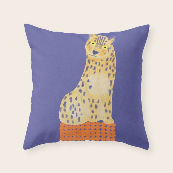 Relaxing Leopard - Orange and Very Peri Throw Pillow Gallery Image 1
