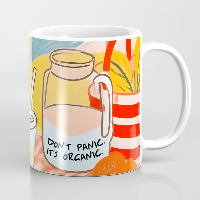 Don't Panic, It's Organic | Picnic Breakfast Travel Milk Food, Illustration Line art Drawing Minimal, Eclectic Modern Boho Painting Coffee Mug Gallery Image 1