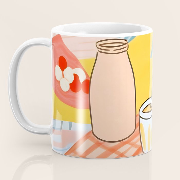 Don't Panic, It's Organic | Picnic Breakfast Travel Milk Food, Illustration Line art Drawing Minimal, Eclectic Modern Boho Painting Coffee Mug Gallery Image 3