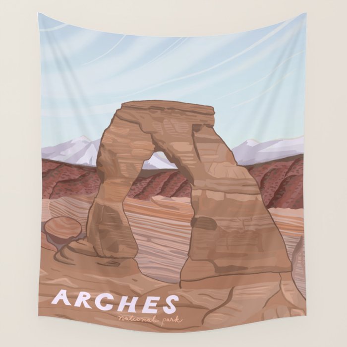 Arches National Park, National Parks Poster, Illustrated Arches, Utah, Capitol Reef, Zion Wall Tapestry Gallery Image 4