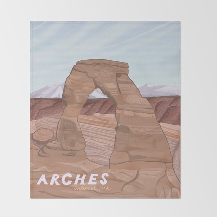 Arches National Park, National Parks Poster, Illustrated Arches, Utah, Capitol Reef, Zion Throw Blanket Gallery Image 2