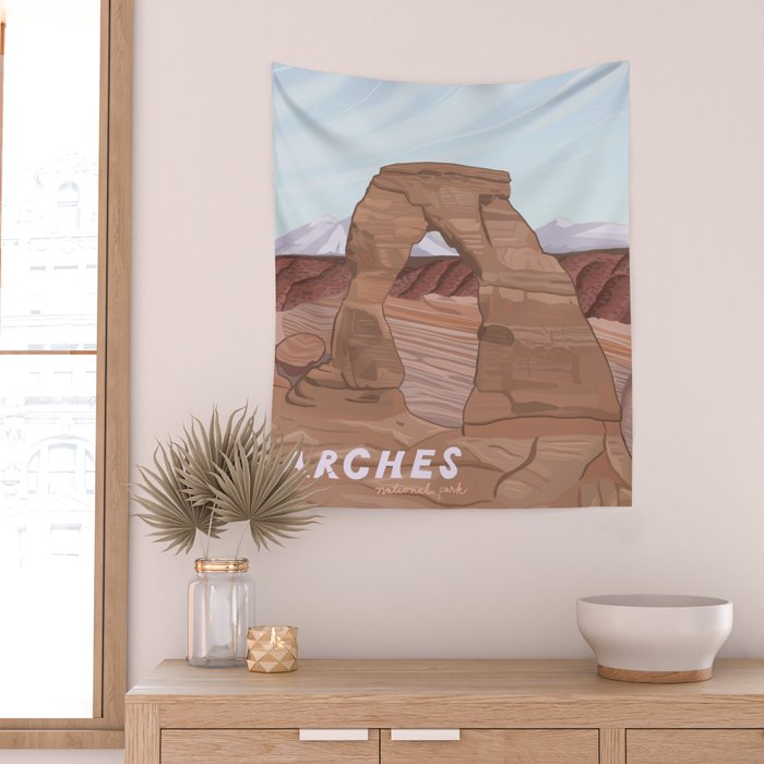 Arches National Park, National Parks Poster, Illustrated Arches, Utah, Capitol Reef, Zion Wall Tapestry Gallery Image 2