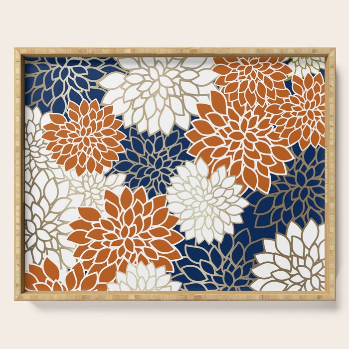 Dahlia Blooms, Terracotta, Navy, Gold, White Serving Tray Gallery Image 1