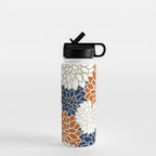 Dahlia Blooms, Terracotta, Navy, Gold, White Water Bottle Gallery Image 1