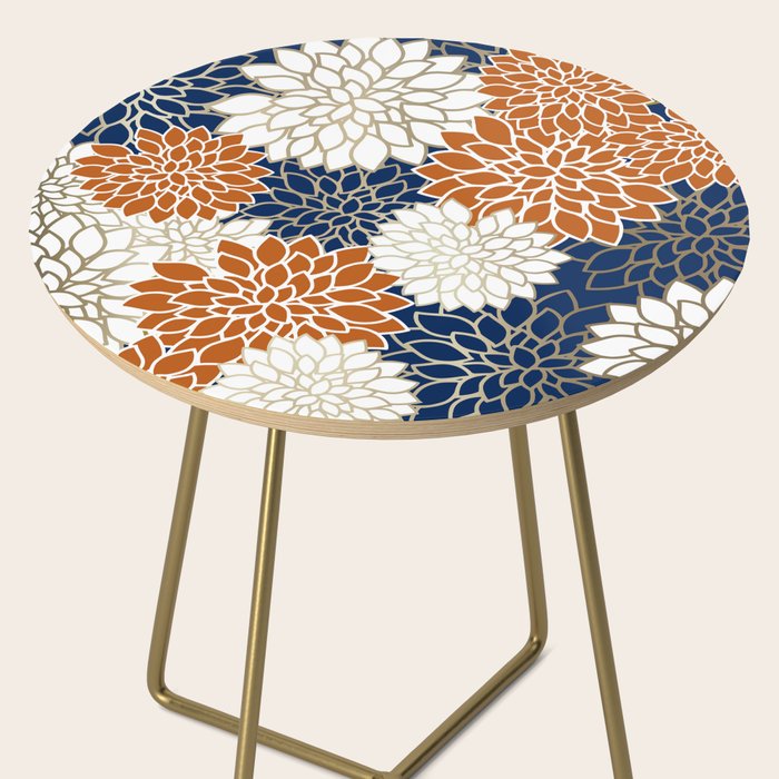 Dahlia Blooms, Terracotta, Navy, Gold, White Side Table Gallery Image 2