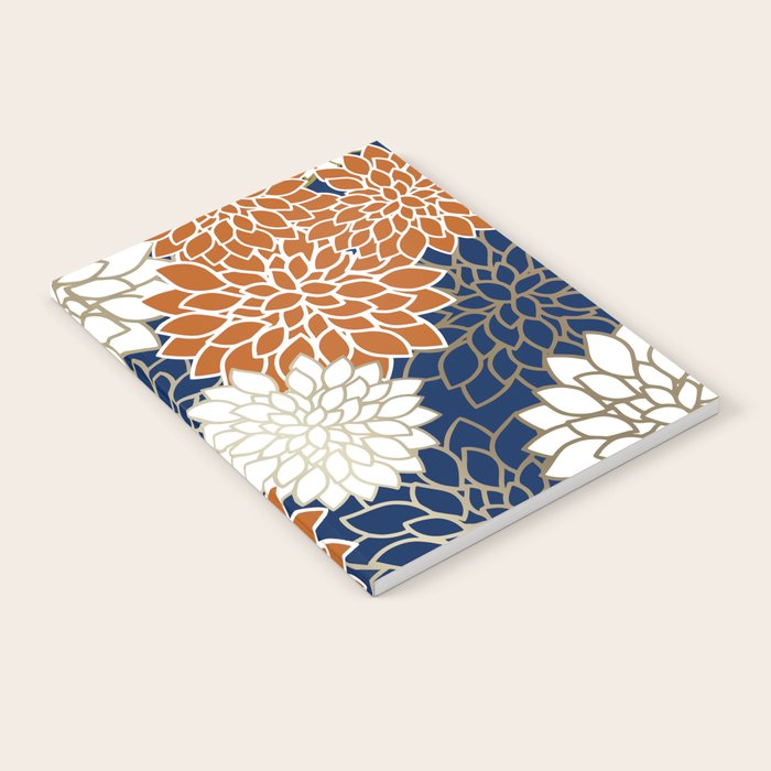 Dahlia Blooms, Terracotta, Navy, Gold, White Notebook Gallery Image 1